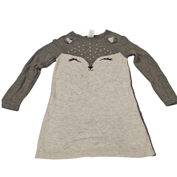 Gymboree Toddler Girls Gray Woodland Fox Face Sweater Dress 5T Long Sleeve - Picture 1 of 5